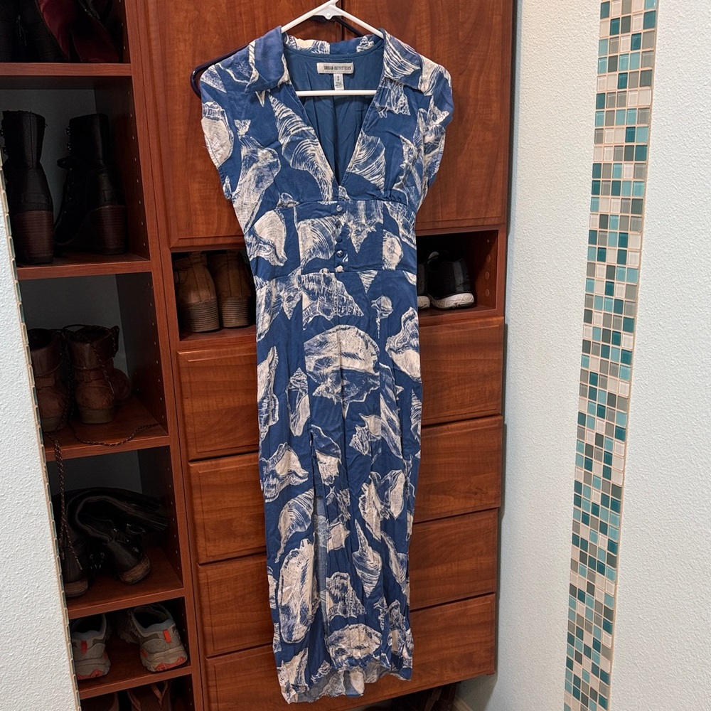 Urban Outfitters Blue and White Maxi Dress with side slit